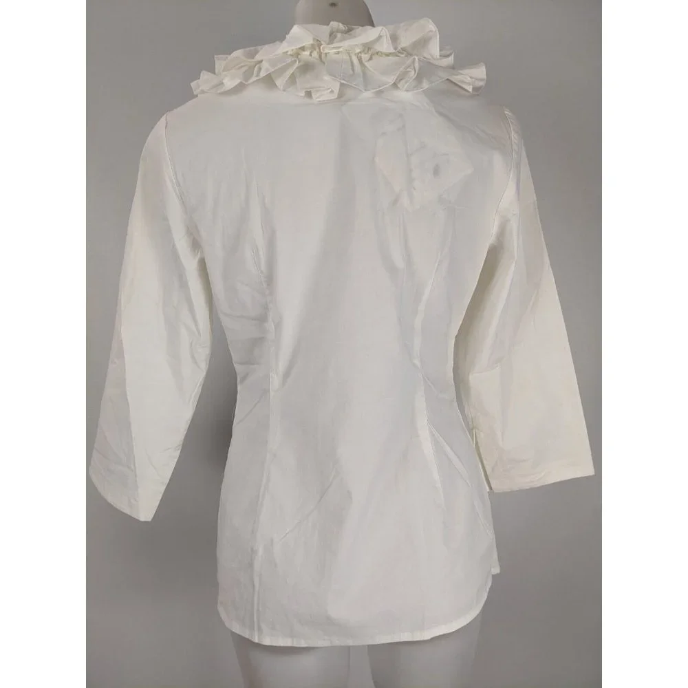 Meredith Women's Top Size 10 Ivory Long Sleeve Button Front Blouse Ruffle NEW - Picture 10 of 13